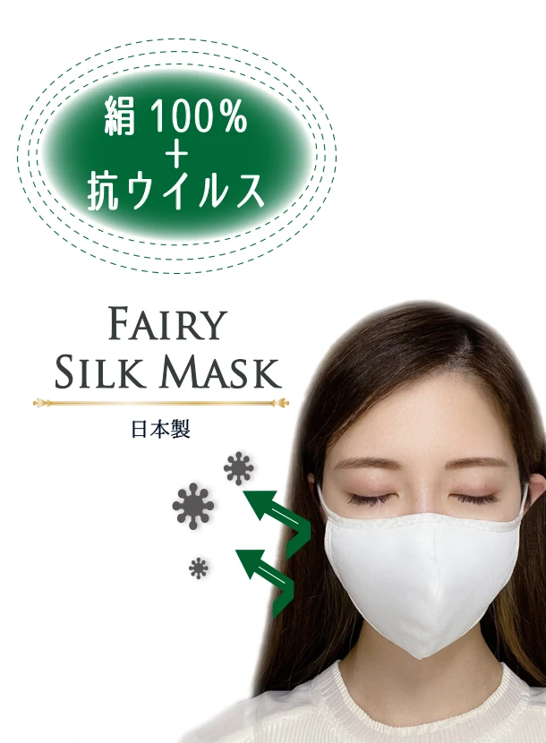 お肌にやさしい絹100%シルク抗ウイルスマスク フェアリーシルクマスク　敏感肌、肌荒れ、ニキビでお困りの方に